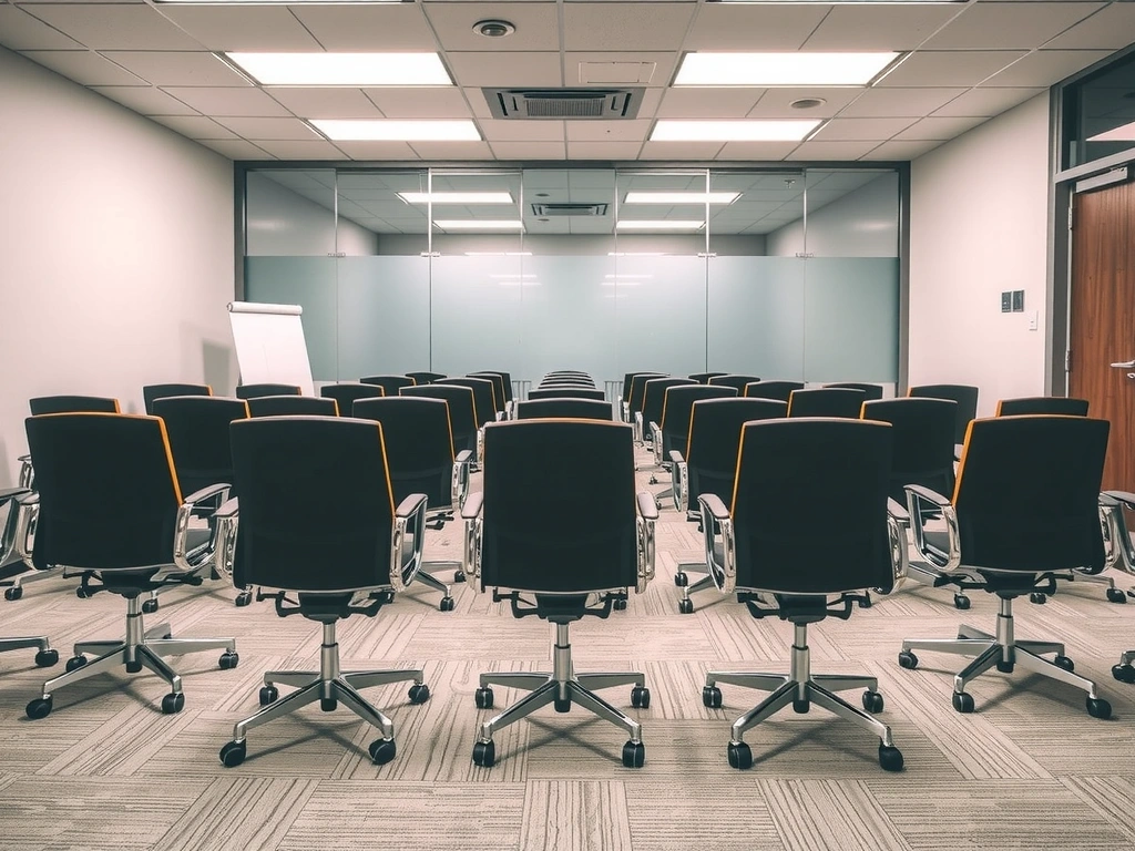 Aligned chairs in a conference room